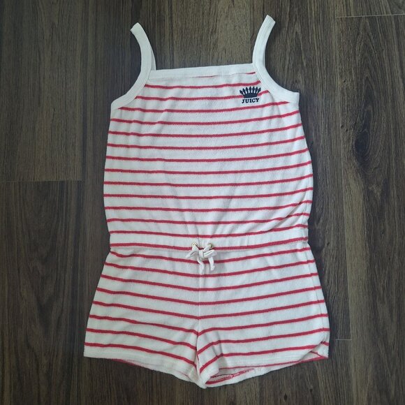 💙 Juicy Couture Girls Soft Romper Size L Girly Striped Beach Summer Fun Outfit - Picture 1 of 8